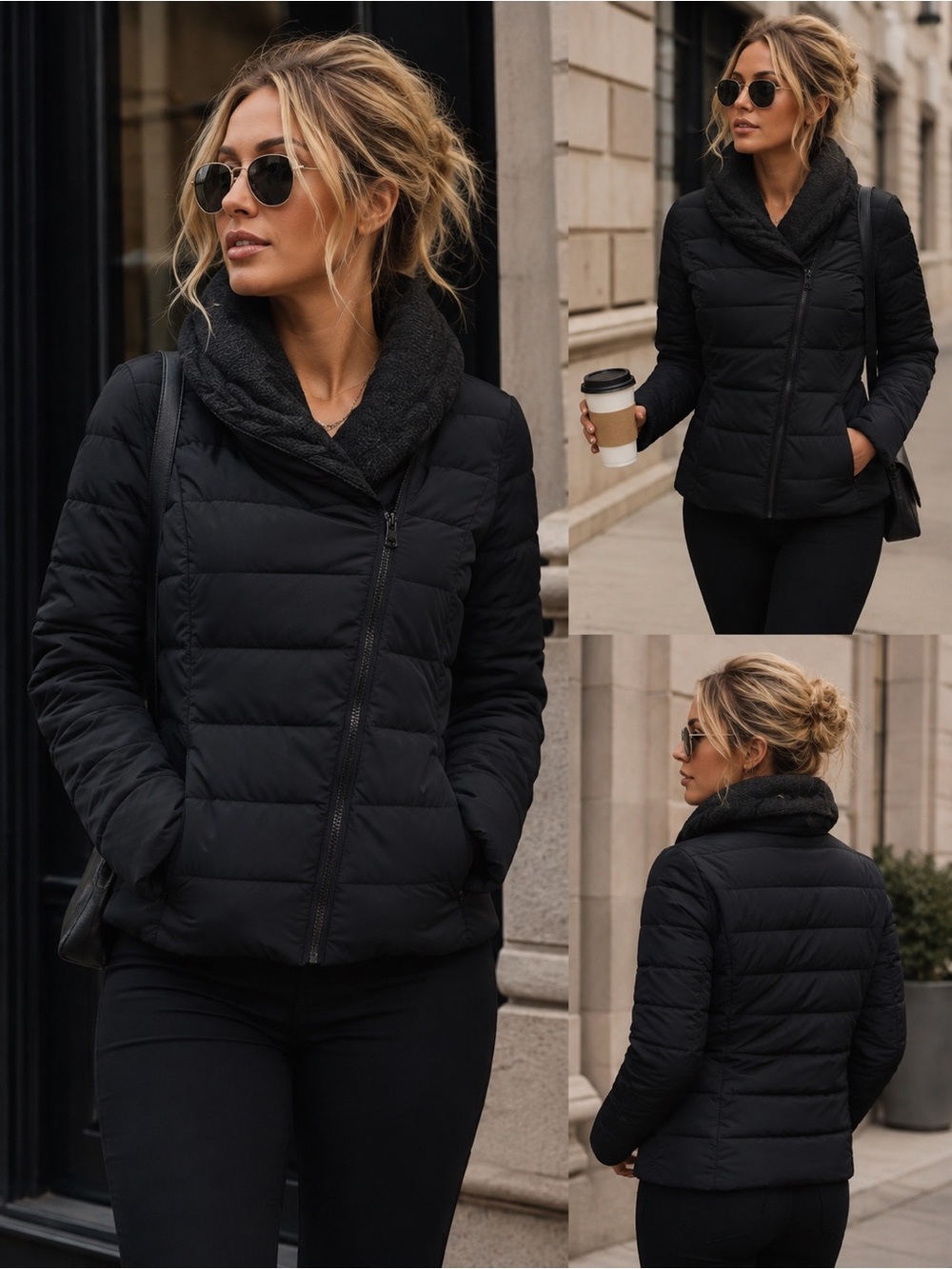 Jessica Simpson Black Down Puffer Jacket Knit Cowl Collar Women’s Medium